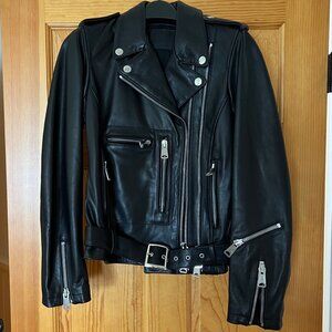 R13 Black Leather Moto Jacket with Silver Hardware